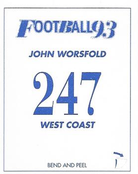1993 Select AFL Stickers #247 John Worsfold Back